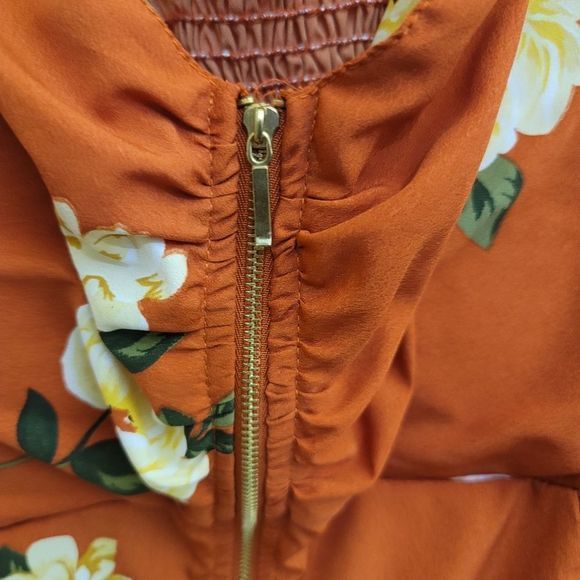 NEW GLORY Orange Floral Print Center Zip Tank Top, Large - Picture 5 of 13